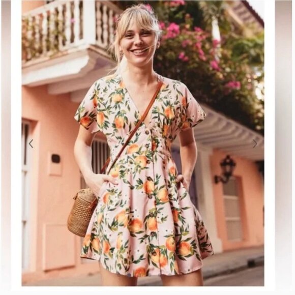 Marine Layer Women’s Camila Dress Oranges Print Size XS - Picture 4 of 9